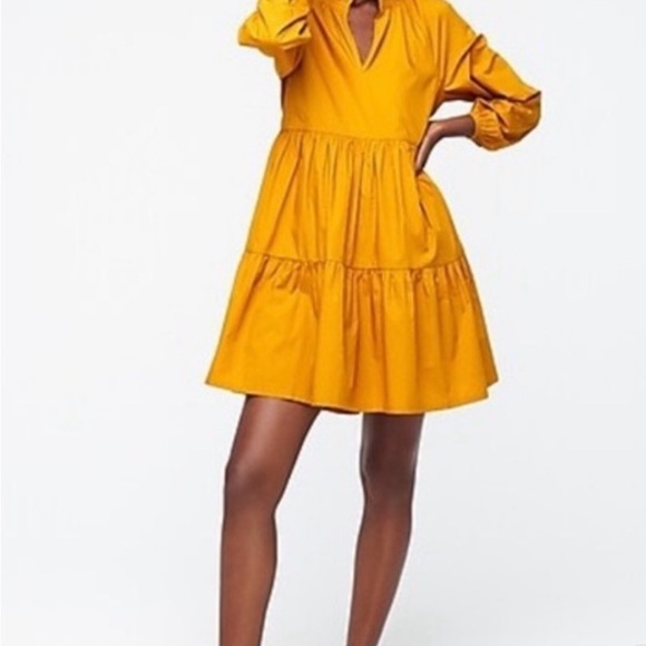 Jcrew marigold gold yellow tiered popover dress size Small TALL for extra length - Picture 2 of 7